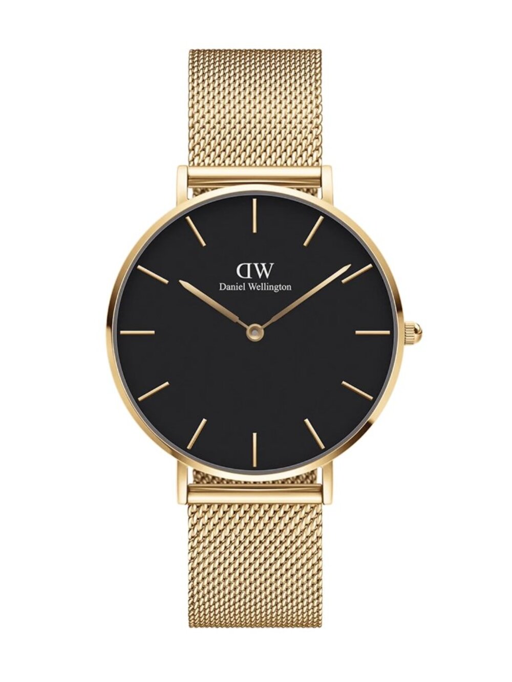 DANIEL WELLINGTON Petite Evergold 36 Quartz Watch Black Dial Slim Mesh Strap